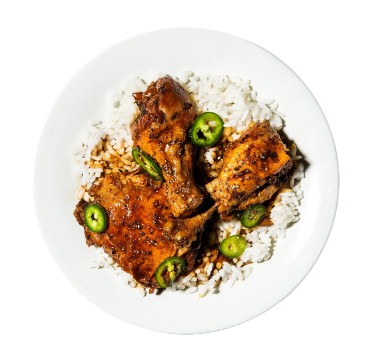Adobo with rice on a plate